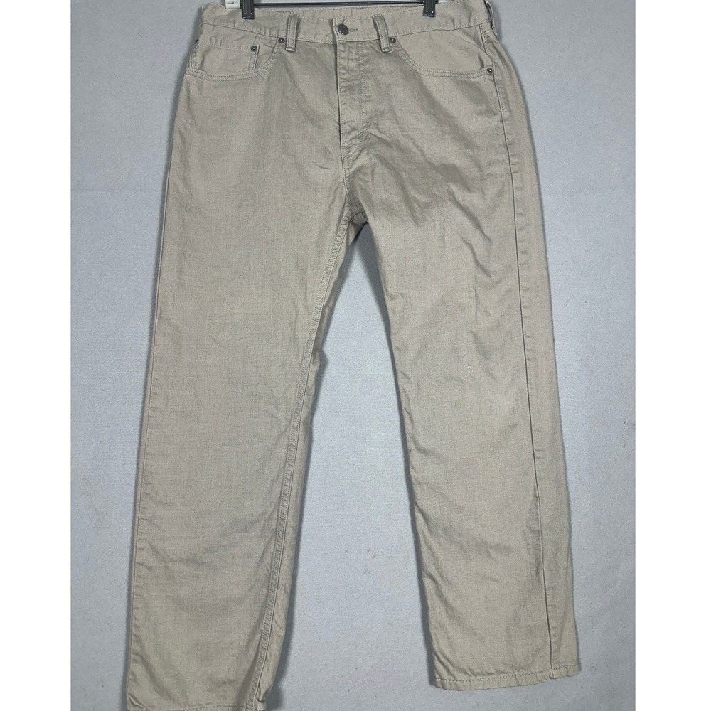 Levis 505 Jeans Mens 36X30 Beige Regular Fit Straight White Tab 5 Pocket Denim